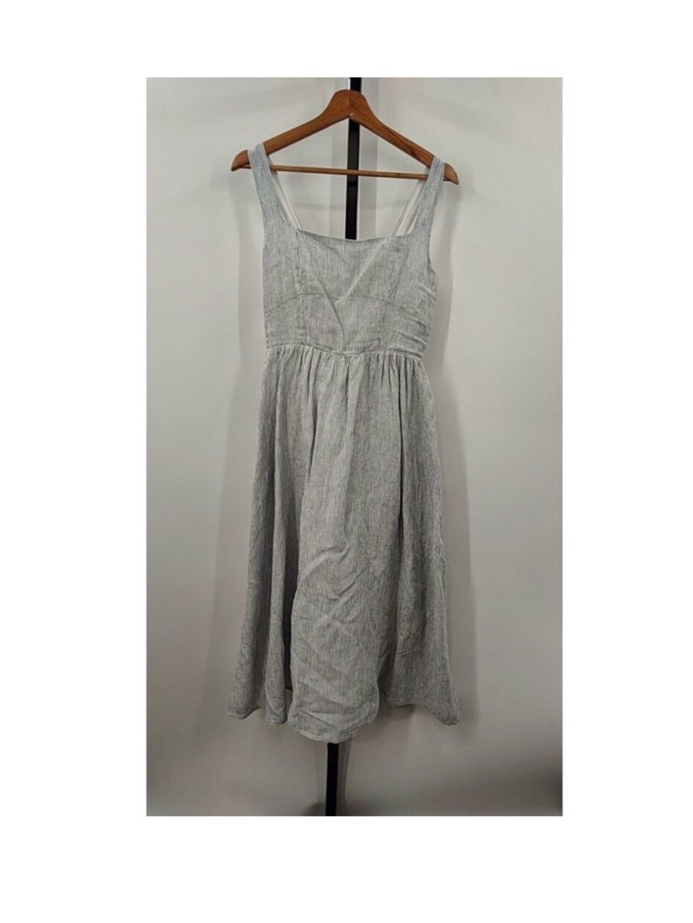 Quince Womens 100% European Linen Fit & Flare Midi Dress Blue Pinstripe S nwt - Picture 2 of 3
